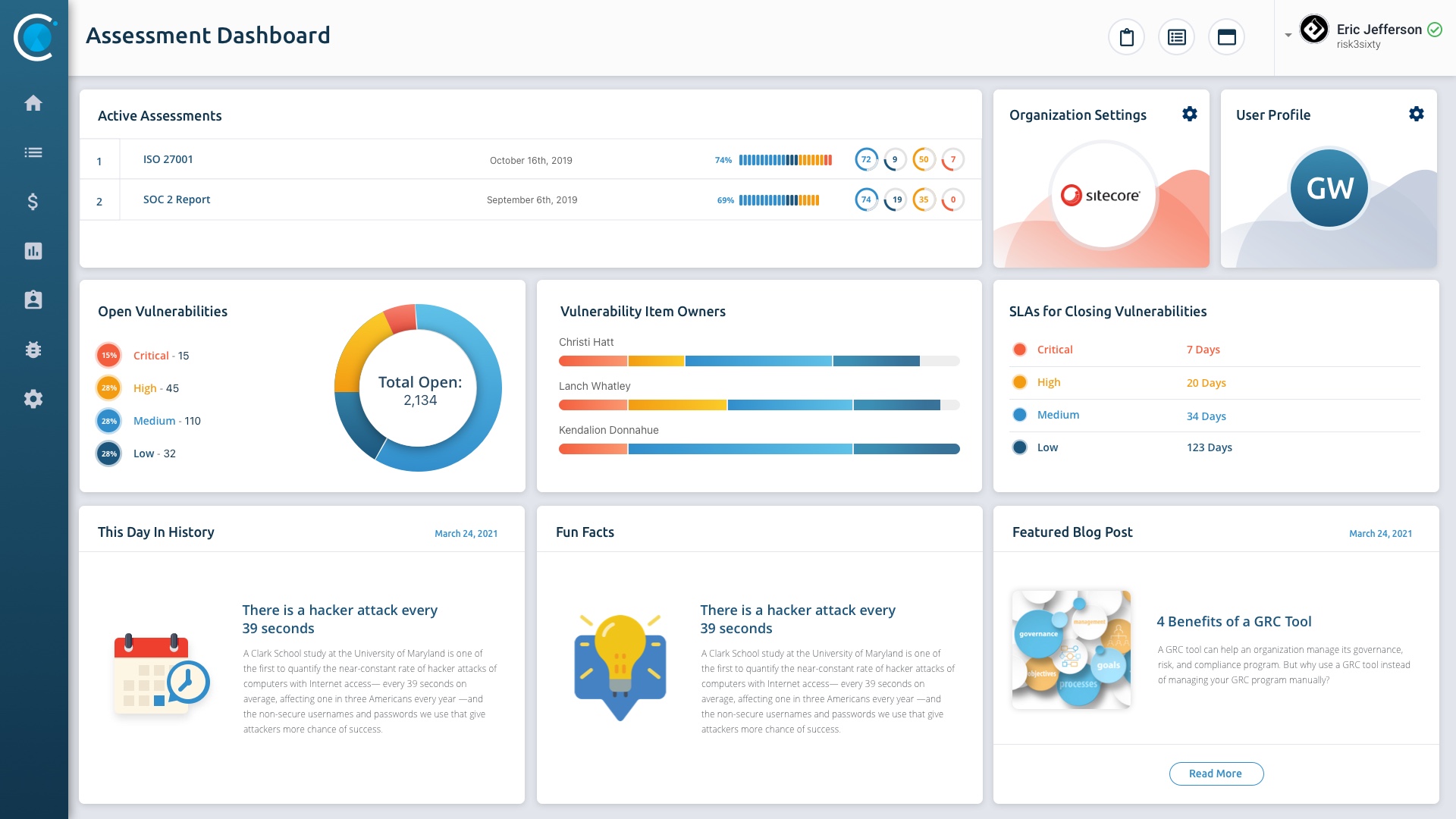 Newer version of the Assessment Dashboard with a left navigation and wider charts
