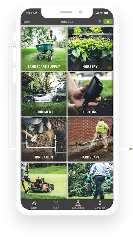 Shop screen with a grid of category photos